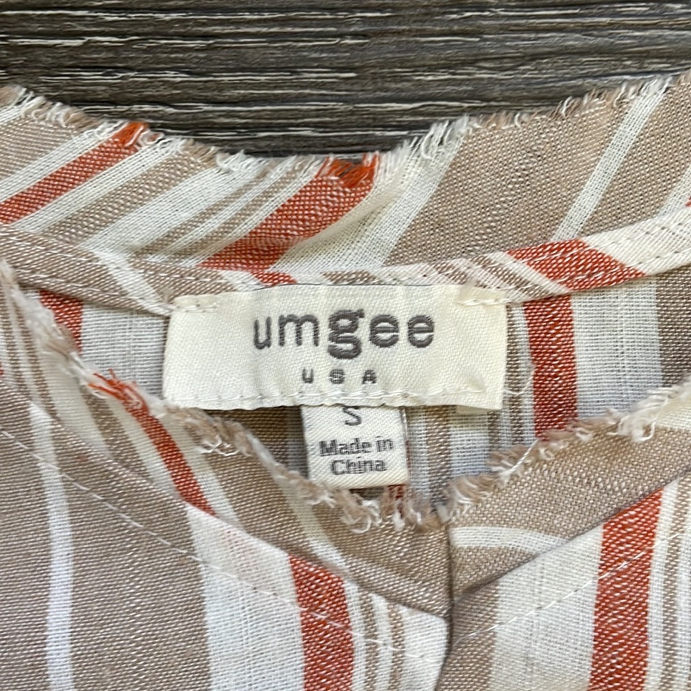 Umgee | Neutral Vertical Striped Tie Front Spaghetti Stripe Tank Top Small - Picture 7 of 8